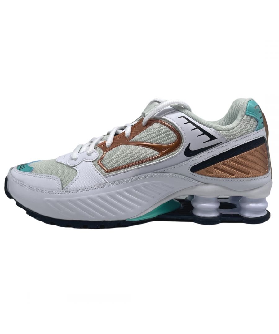 Nike Shox Enigma 9000 White Aura Sneakers. Textile and Other Materials upper, Textile lining and Other Materials sole.. Style: BQ9001 100. Mesh panelled upper for breathability. Lace Fasten. Branded Badge On Side And Front Of Shoe
