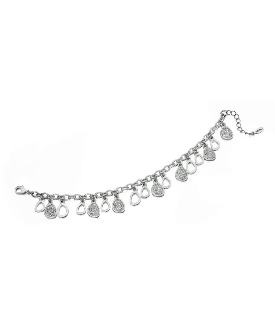 Image for Fiorelli Fashion Imitation Rhodium Plated Crystal Teardrop Charms Bracelet 19cm + 3cm