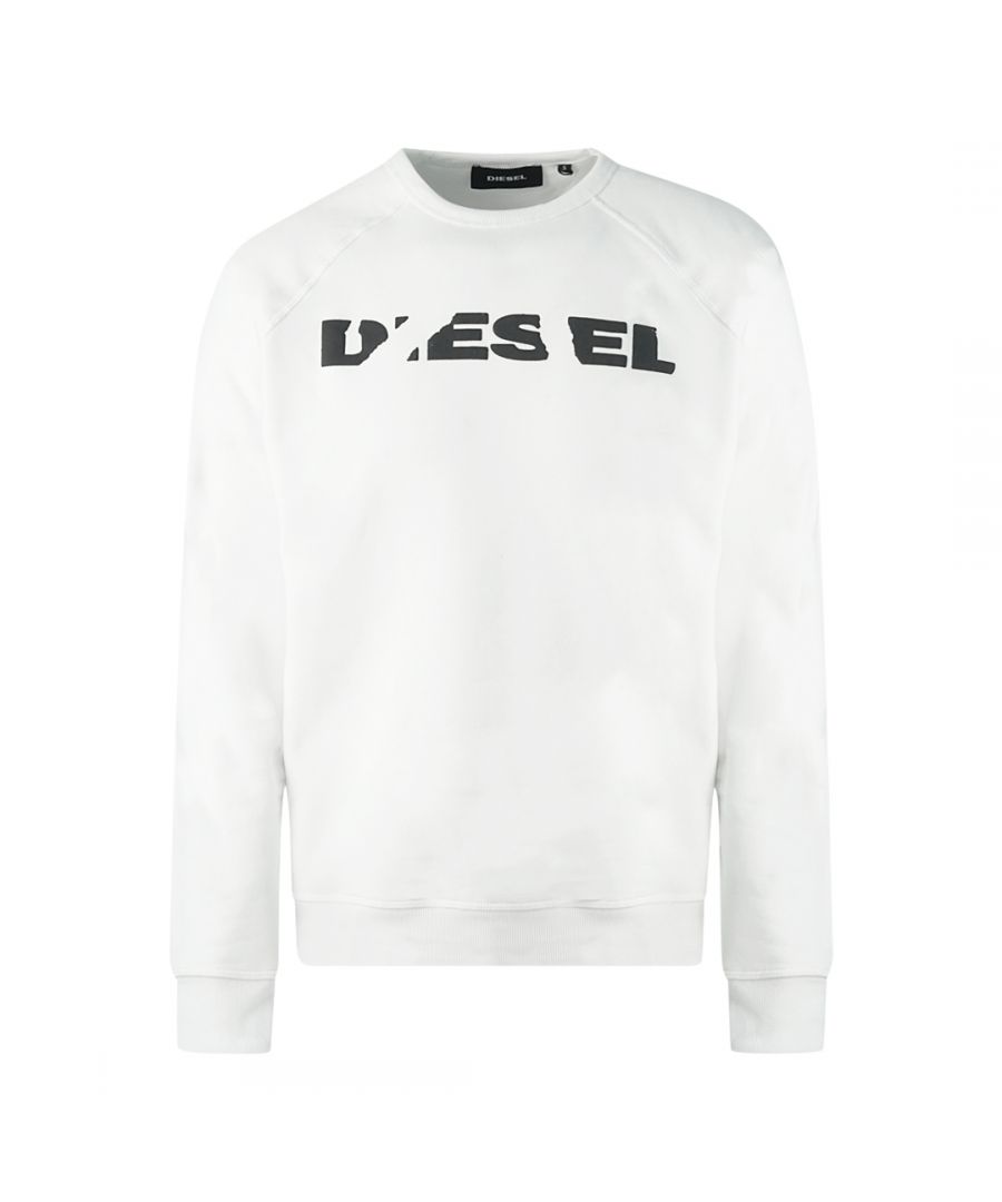 Witte sweater met Diesel Broken Brand-logo. Sweater met Diesel Broken Brand-logo. 100% katoen. Ronde hals, lange mouwen. S-Orestes-Bro 100. Elastische hals, manchetten en taille