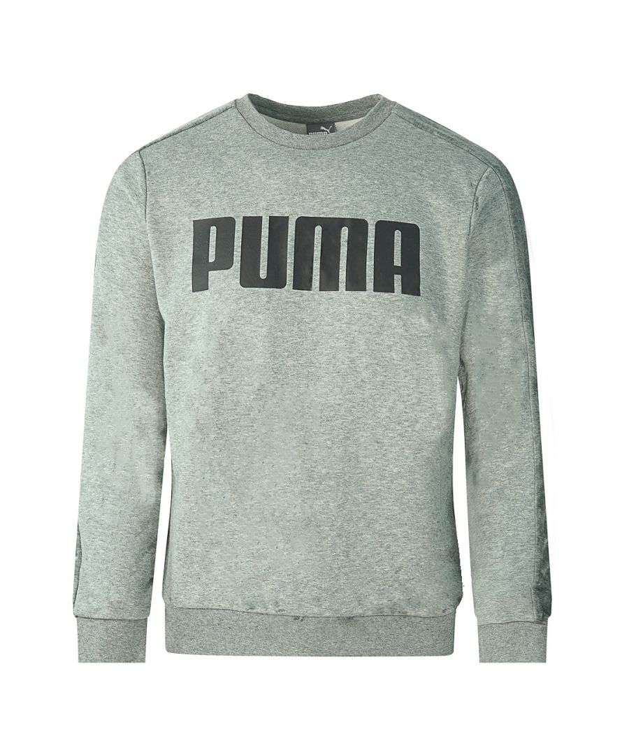 Puma Mens Velvet Taped Logo Grey Sweatshirt Cotton - Size Large