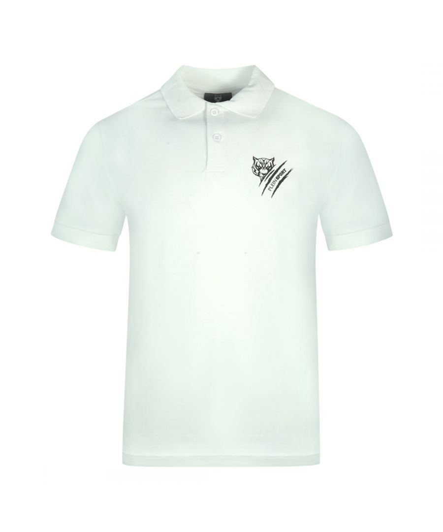 Plein Sport Tiger Slash Logo White Polo Shirt. Philipp Plein Sport White Polo Shirt. Stretch Fit 95% Cotton, 5% Elastane. Button Closure. Plein Branded Badges. Style Code: PIPS1200 01