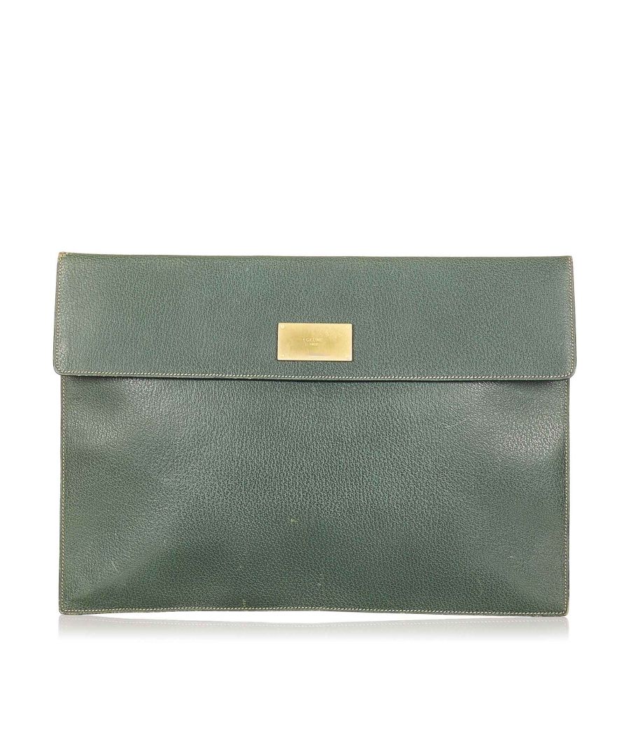 Image for Vintage Celine Leather Clutch Bag Green