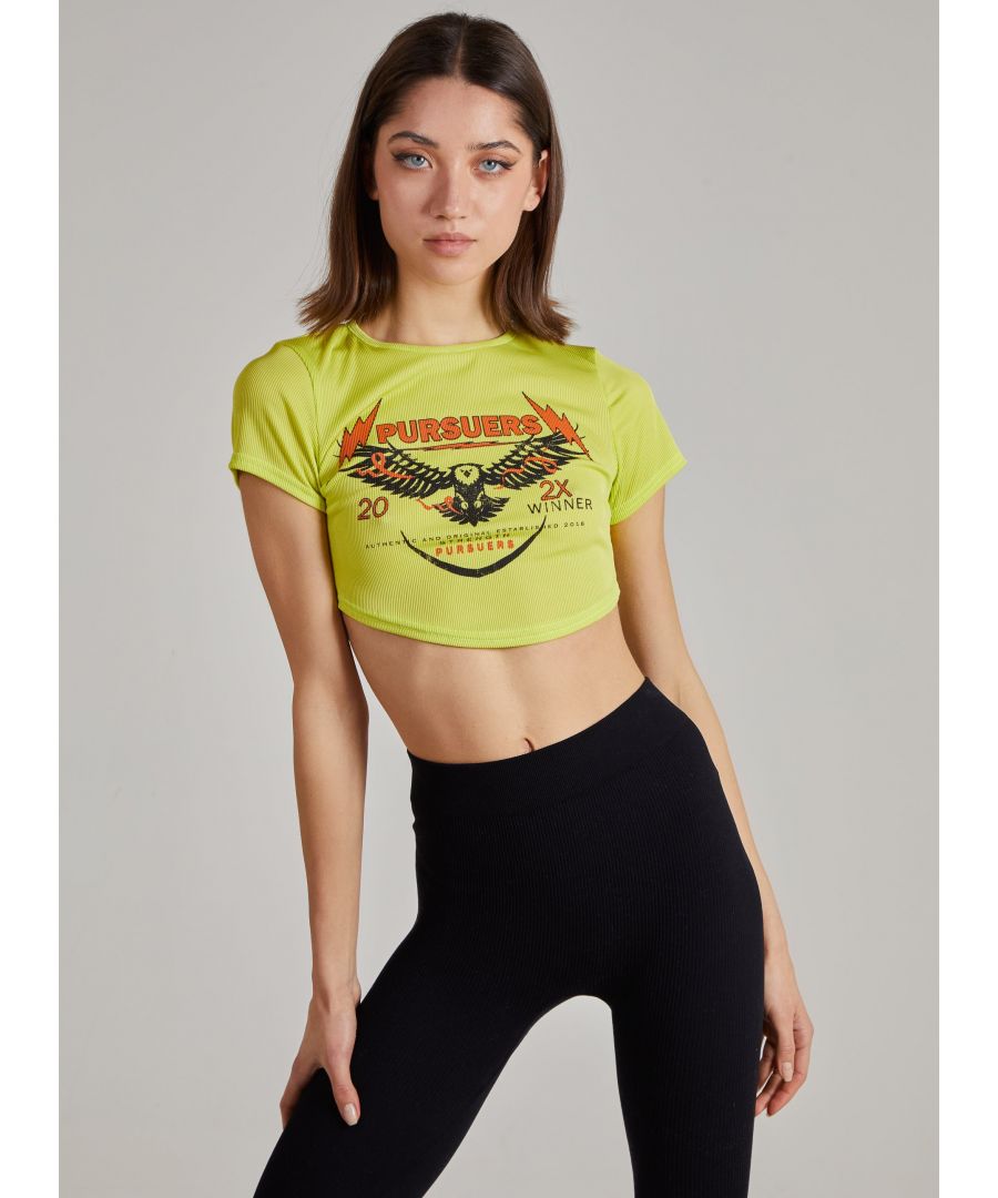 Pink Vanilla Womens Cropped Ribbed Band Tee - Green - Size Medium/Large