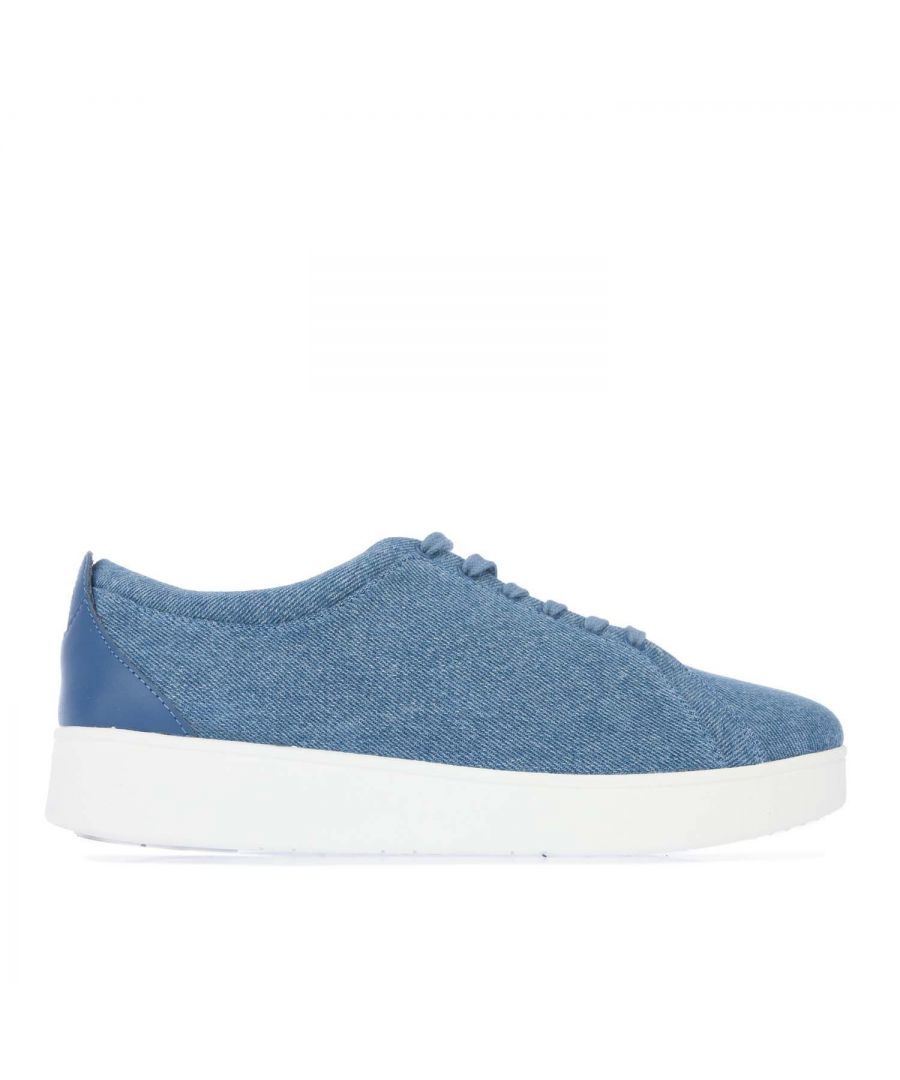 Womens Fit Flop Rally Denim Trainers in blue.- Canvas upper with leather trim.- Lace closure.- Ultra-flexible  superlight cushioning for athleisure styles.- Lightweight  hardwearing  slip-resistant rubber pods front and back.- Anatomically contoured footbed increases foot-to-midsole contact for maximum comfort.- Superlight flexible cushioning.- Flex lines cut across the bottom let your foot move more freely.- Antibacterial mesh footbed.- Average to Wide Fit.- Rubber sole.- Textile and leather upper  Synthetic lining.- Ref: EK6003