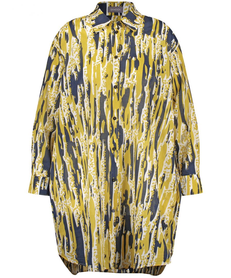 Samoon blouse met all over print geel/blauw