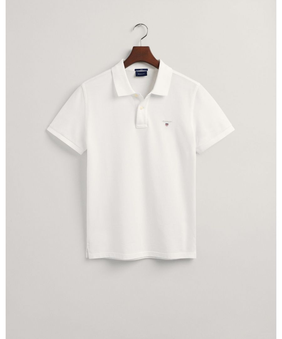 Gant Mens Original Slim Fit Pique Polo Shirt in White Cotton - Size 2XL