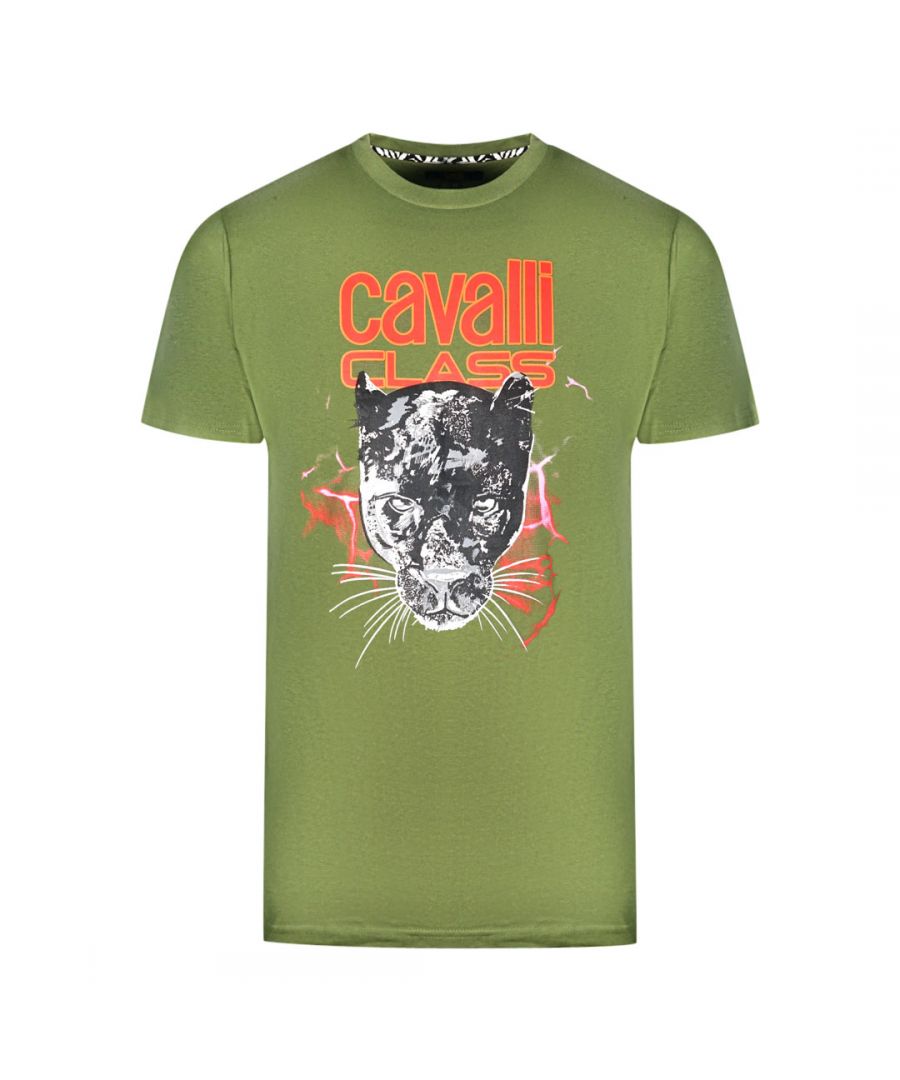 Cavalli Class Lightning Panther Design Green T-Shirt