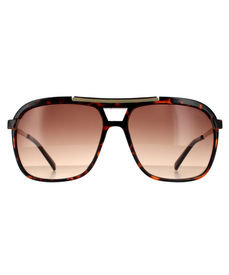 Guess Aviator Unisex Dark Havana Brown Gradient Sunglasses GF5002 are a aviator style crafted from lightweight acetate. They feature a unique double bridge design while Guess's logo features on the slender temples for brand authenticity. An overall modern and high quality finish.