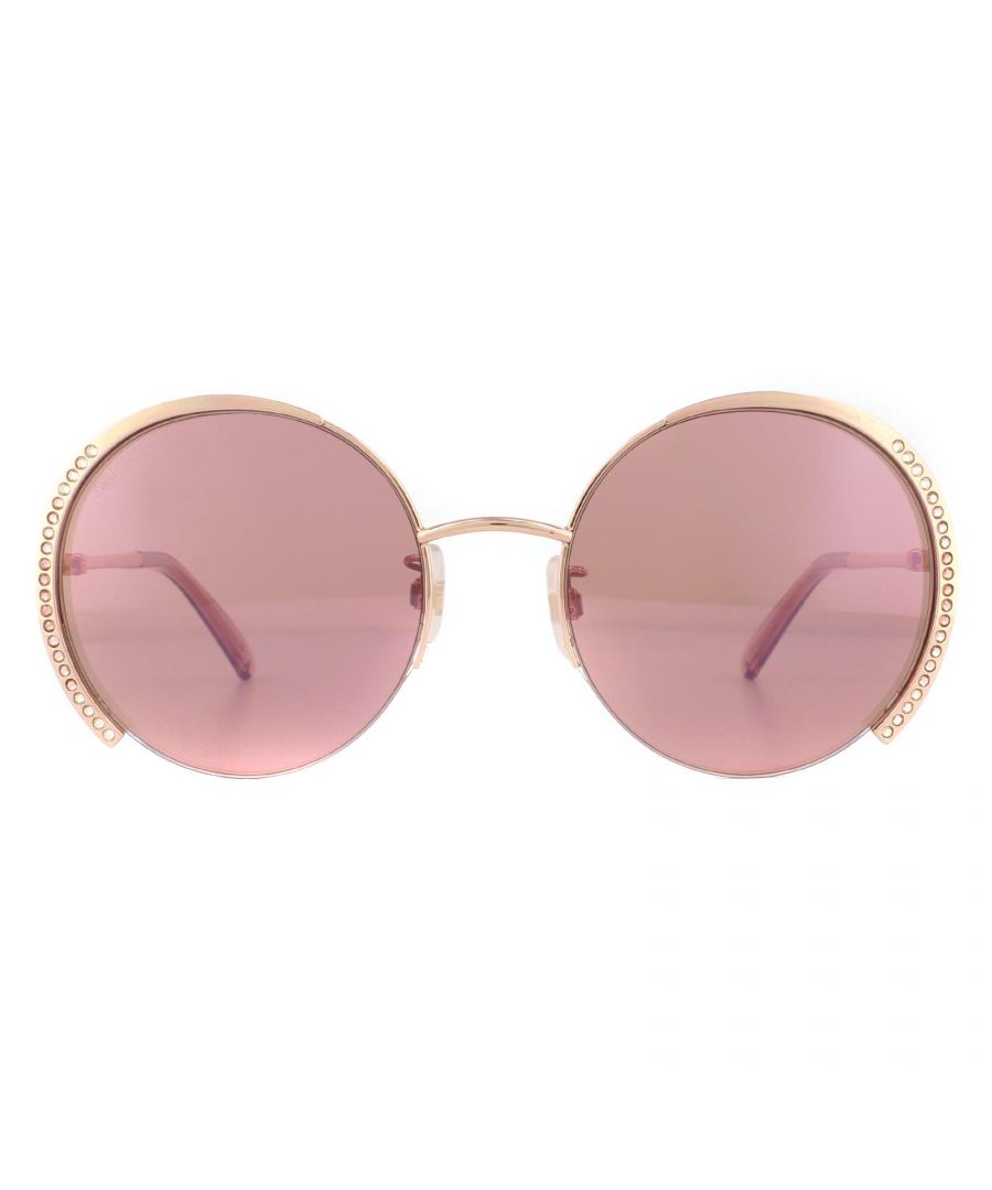 Swarovski Sunglasses SK0280-H 33U Rose Gold Pink Bordeaux Mirrored are a glamorous round design crafted from slender metal and embellished with Swarovski crystals on the outer edge of the frame.