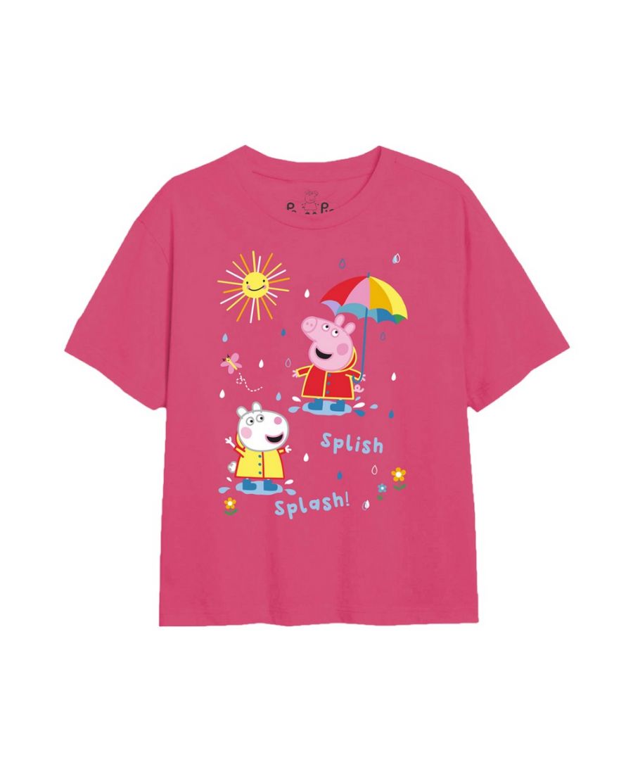 peppa pig girls rainy day t-shirt (fuchsia) cotton - size 3-4y