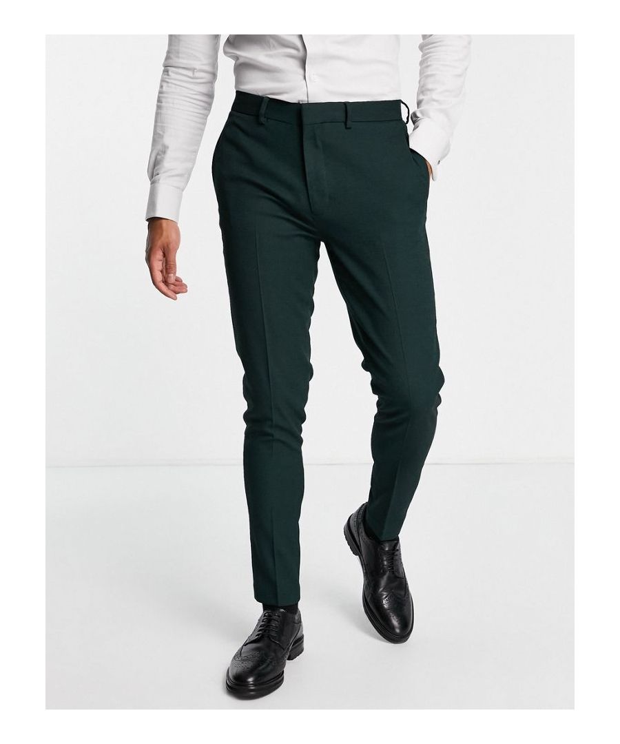 Suit trousers by ASOS DESIGN Do the smart thing Regular rise Belt loops Functional pockets Super-skinny fit Sold by Asos