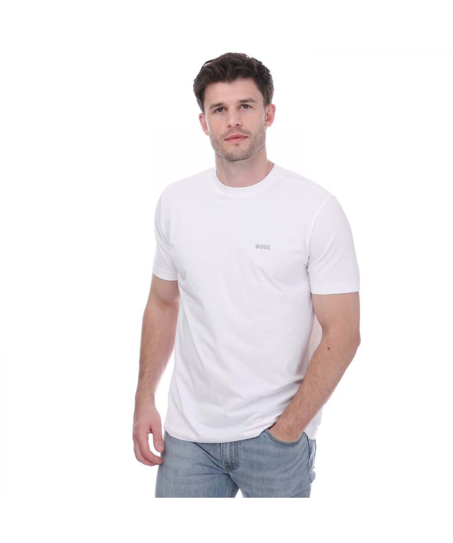 Hugo Boss Mens Stretch Cotton Contrast Logo T-Shirt in White - Size Small