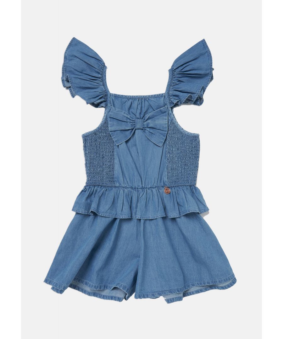 Channel effortless style in our soft chambray playsuit. A shirred bodice. statement puff sleeve. ruffle shoulder and pretty bow front. It's super easy to wear. Colour:   About Me: 100% Cotton Look after me: Think planet. wash at 30c Angel & Rocket cares - made with Fairtrade cotton.