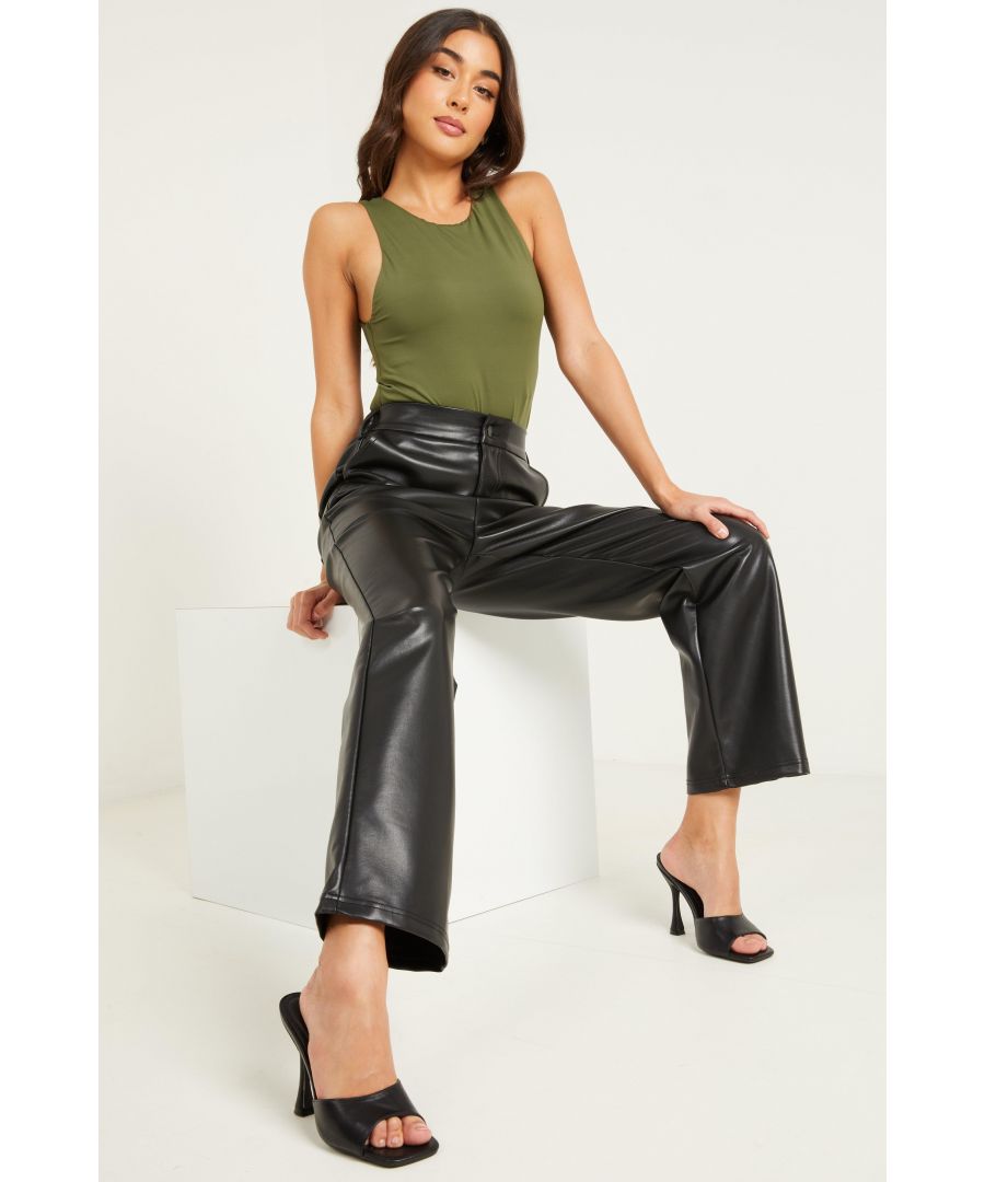Image for Black Faux Leather Tapered Trousers