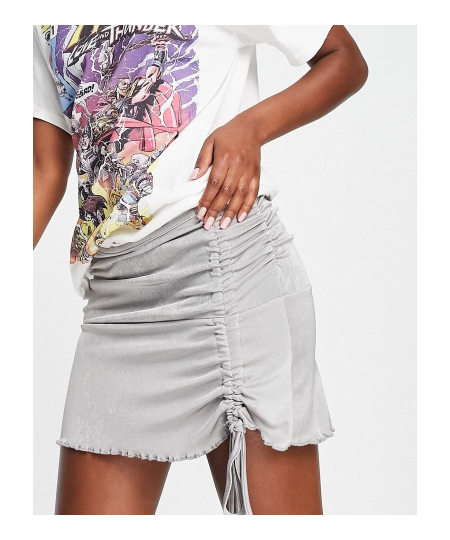 Skirts by Reclaimed Vintage Exclusive to ASOS High rise Elasticated waist Ruched and tie detail to front Regular fit  Sold By: Asos