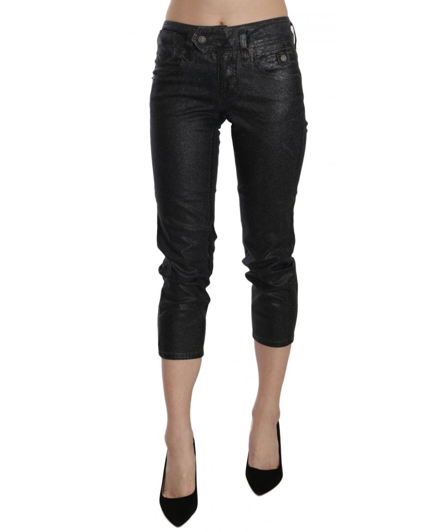 john galliano womens black washed mid waist slim leg cropped denim pants cotton - size 25 (waist)