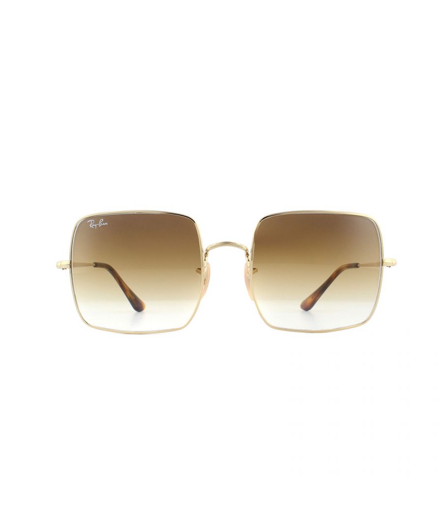Ray-Ban Sunglasses RB1971 914751 Gold Light Brown Gradient are an oversized square shape with a metal frame. A very different style for Ray-Ban! They're bang on trend as the geometric shape is so popular at the moment. The super slim temples and bridge are a stark contrast against the large lenses. Plastic temple tips and adjustable silicone nose pads guarantee a personalised fit for all day comfort.