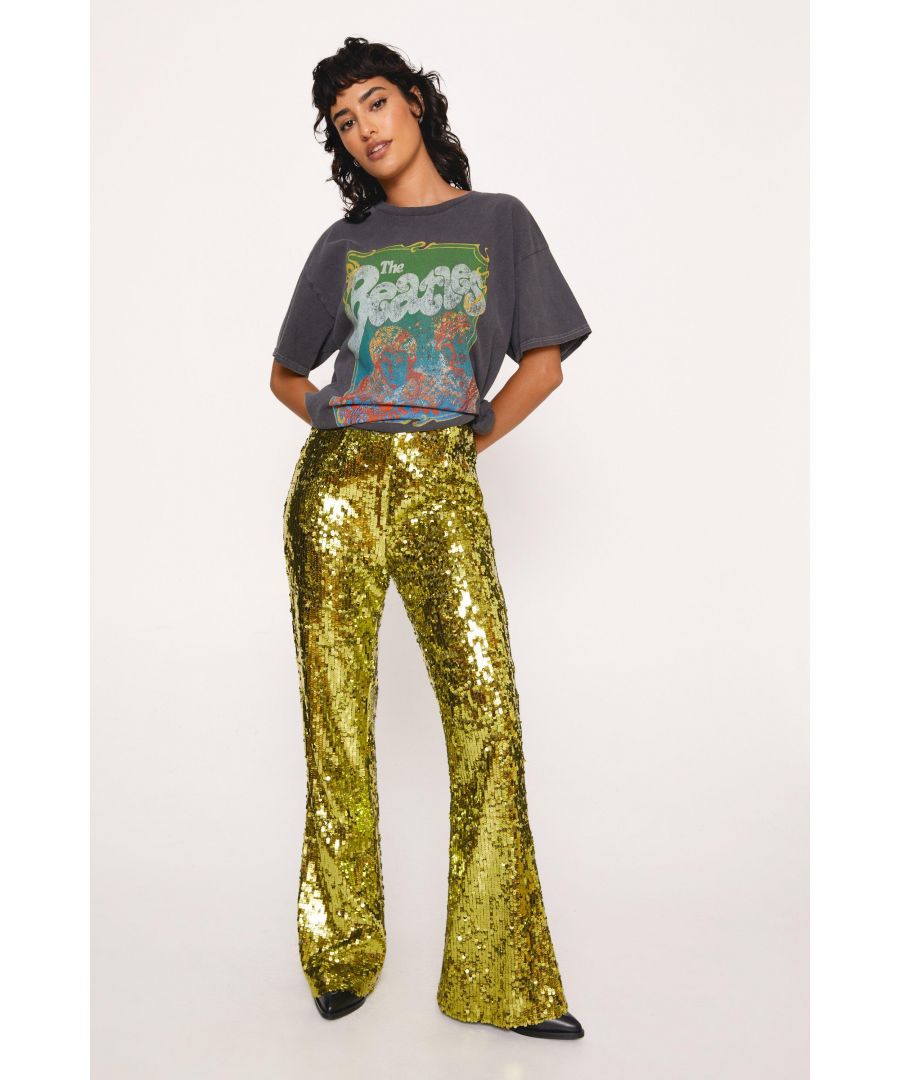 NastyGal Womens Premium Sequin Flare Pants - Green - Size 6 Regular