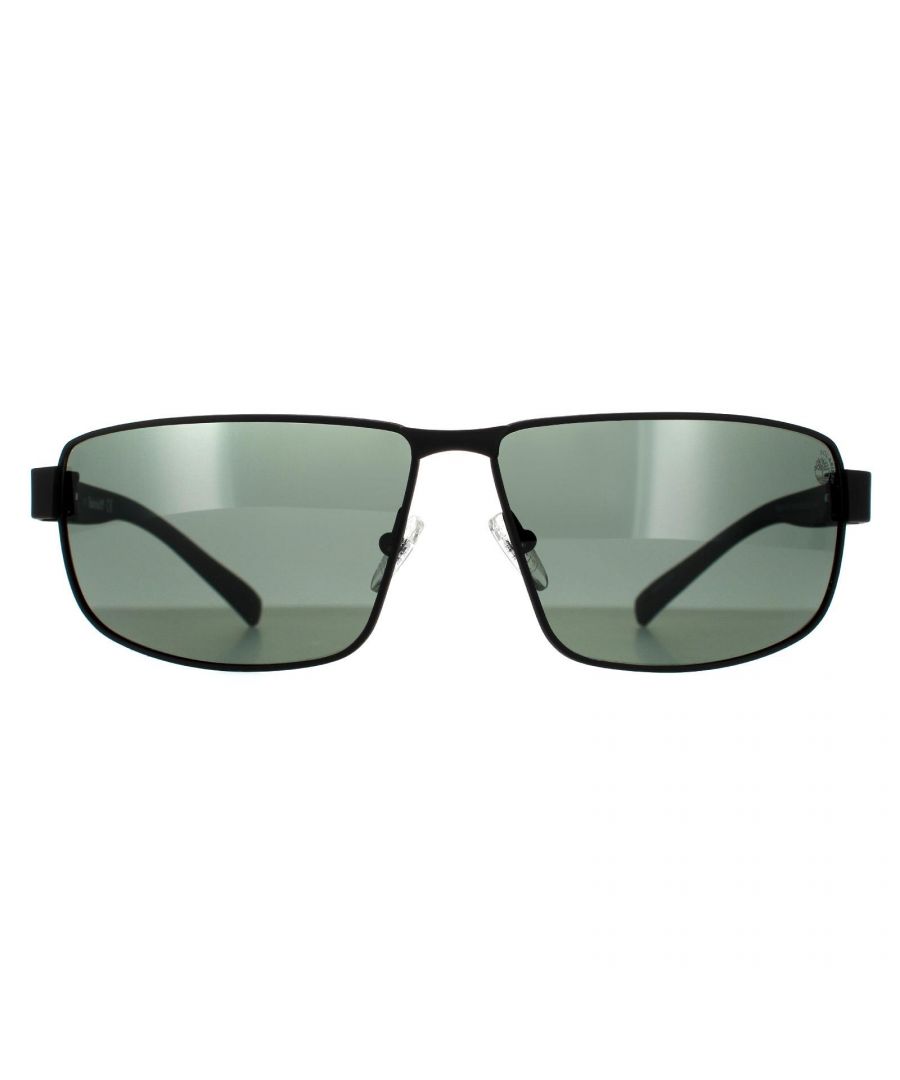 Image for Timberland Mens Rectangle Matte Black Green Polarised Sunglasses