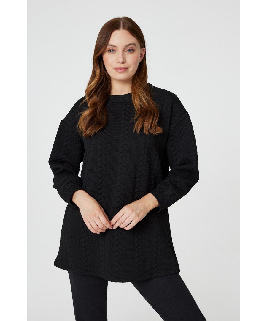 Izabel London Womens Black Cable Knit Longline Relaxed Jumper - Size 10 UK