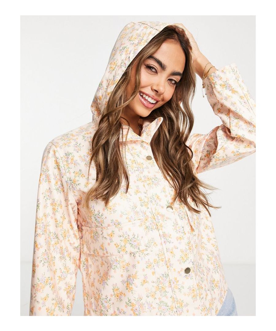 Raincoat by Miss Selfridge Save it for a rainy day All-over floral print Drawstring hood Zip and press-stud fastening Side pockets Regular fit  Sold By: Asos