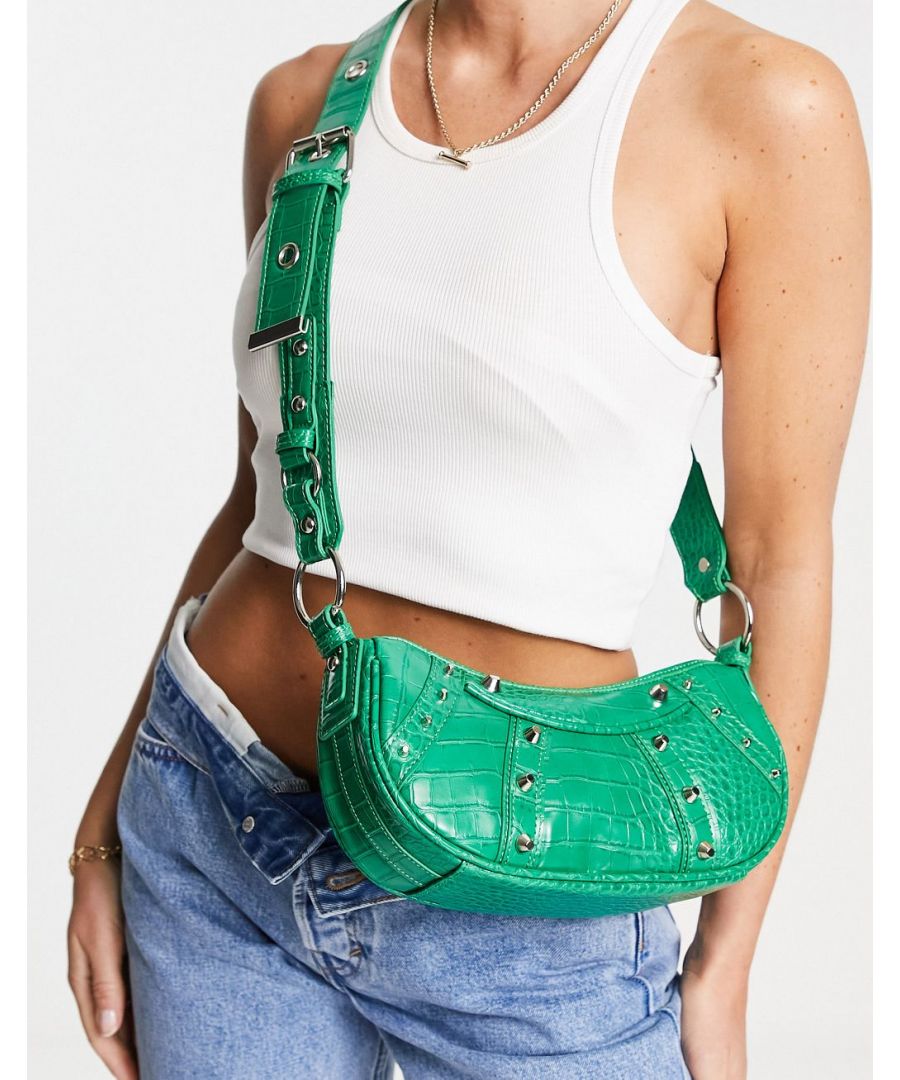 Cross-body bag by ASOS DESIGN The bag your stuff deserves Mock-croc design Cross-body strap Zip fastening Silver-tone studs  Sold By: Asos