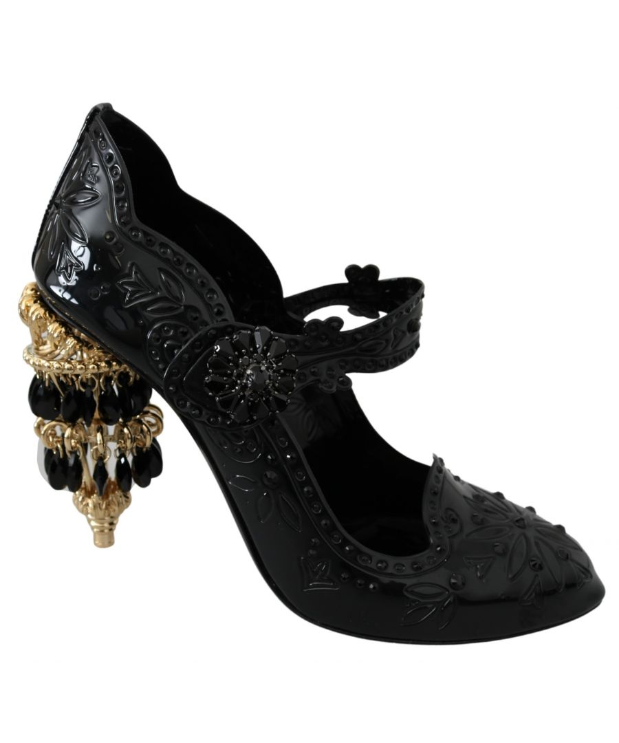 Image for Dolce & Gabbana Black Crystal Floral CINDERELLA Heels Shoes