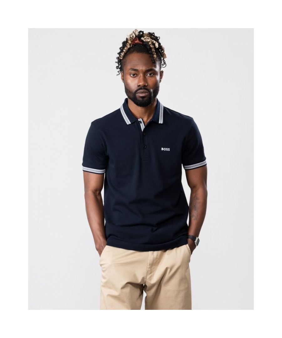 Boss Mens Paddy Contrast Logo Organic Cotton Polo Shirt - Dark Blue - Size Small