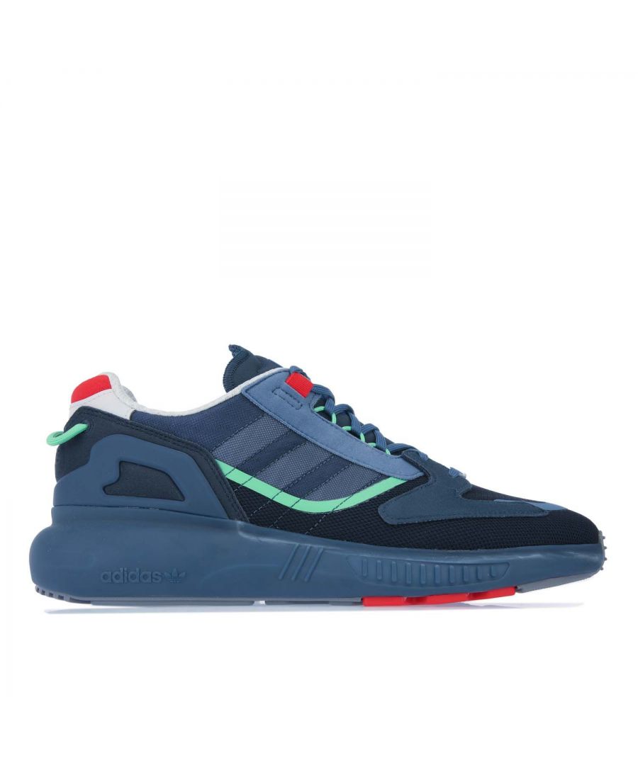 Mens adidas Originals ZX 5K BOOST Trainers in navy.- Mesh and suede upper.- Lace closure.- Modern technology.- Translucent and reflective details.- BOOST midsole.- Rubber outsole.- Synthetic upper  Textile lining.- Ref: GV7700