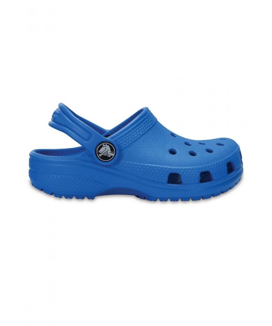 Original. Versatile. Comfortable.\n\nEasy on, easy off! Just like the adult Classic, the toddlers’ version offers amazing comfort and support, thanks to the light, durable Croslite™ material and molded design. Kids can customize their Crocs clog however they like; ventilation holes accommodate Jibbitz™ brand charms.\n\nKids’ Classic Clog Details:\n\nPivoting heel straps for a more secure fit\nEasy to clean\nCustomizable with Jibbitz™ charms\nIconic Crocs Comfort™: Lightweight. Flexible. 360-degree comfort.
