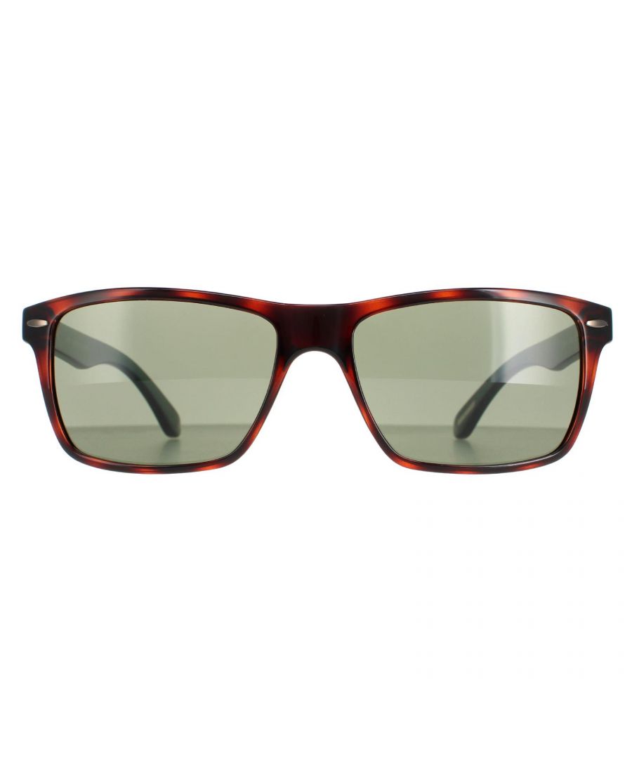 Ted Baker Rectangle Mens Tortoiseshell Green TB1409 Rhett Sunglasses are a fashionable rectangular design crafted from lightweight acetate. The one piece nose pads ensure all day comfort while Ted Baker's logo is embedded into the temples for brand authenticity.