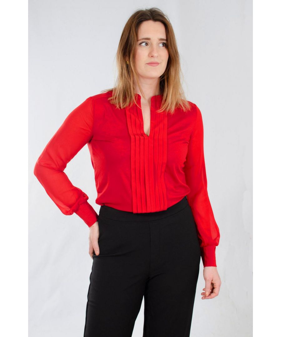 Secret Label Womens Hobbs 'Darcey' Red Pleat Front Top Viscose - Size Medium