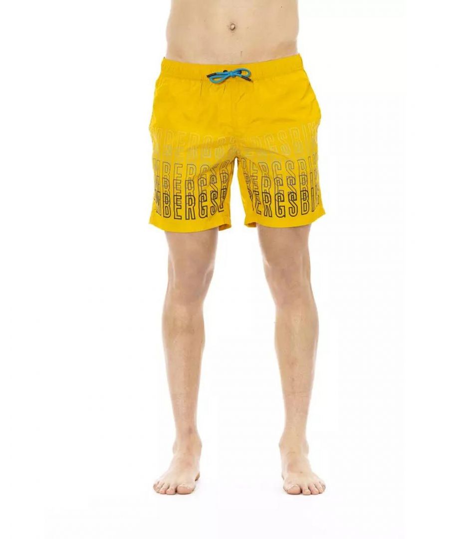 Bikkembergs Mens Degrede Print Swim Shorts with Elastic Waistband - Yellow - Size X-Large