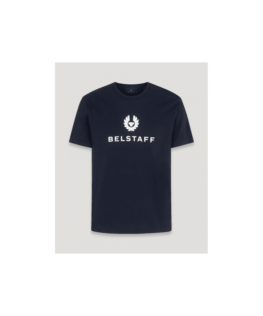 The Belstaff Signature T-Shirt. Our bold Phoenix emblem and solid White cotton create a contemporary, stand-out feel.\nCotton jerseySoft, featherweight graphic T-shirtClassic short-sleeved design with crewneckPhoenix logo on the chest100% cotton104141\n 