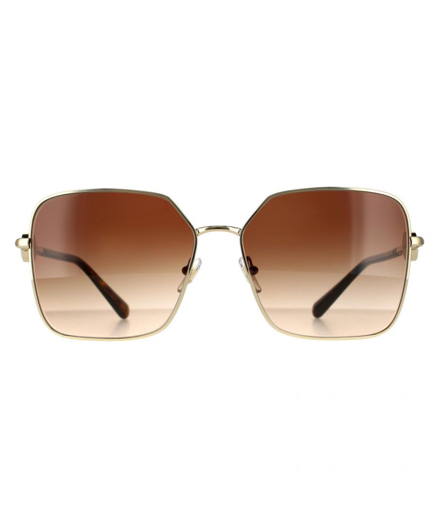 Versace Square Womens Pale Gold Dark Brown Gradient Sunglasses Versace are a oversized square shape style crafted from lightweight acetate. Adjustable nose pads and plastic temple tips ensure personalised comfort. The slender temples feature the Medusa head logo for brand authenticity.