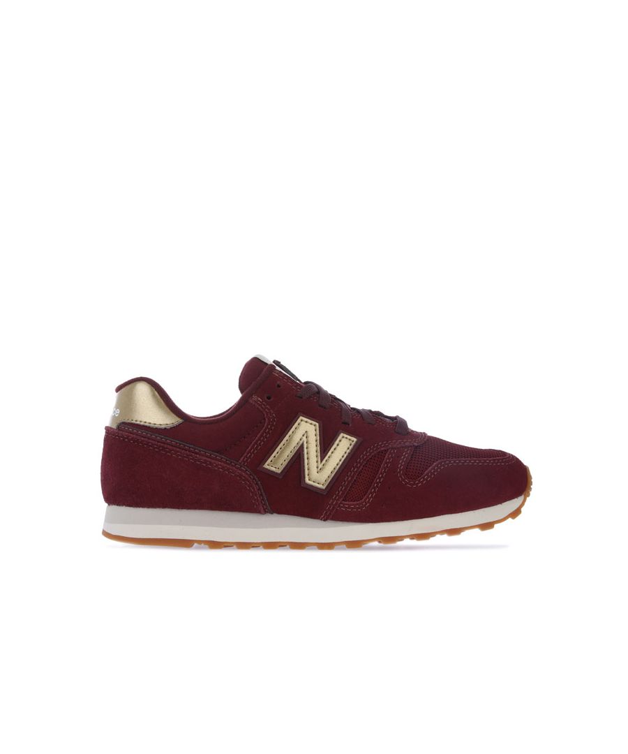 Womens New Balance 373 Trainers in burgundy.- Lace-up closure.- Lightweight EVA foam cushioning in the midsole and heel increases comfort.- New Balance N logo branding.- New Balance branding at tongue  side and heel. - Durable rubber outsole.- Textile and Suede upper  Textile lining  Synthetic sole.- Ref.: WL373FA2