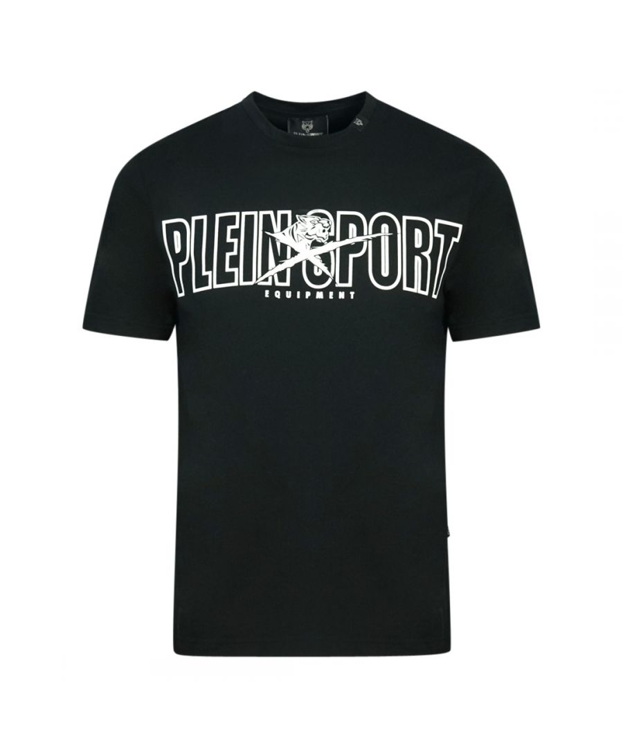 Plein Sport vetgedrukt merklogo zwart T-shirt. Philipp Plein sport zwart T-shirt. Normale pasvorm, valt normaal qua maat. Plein Sport-merklogo. 100% katoen. Stijlcode: TIPS1100 98