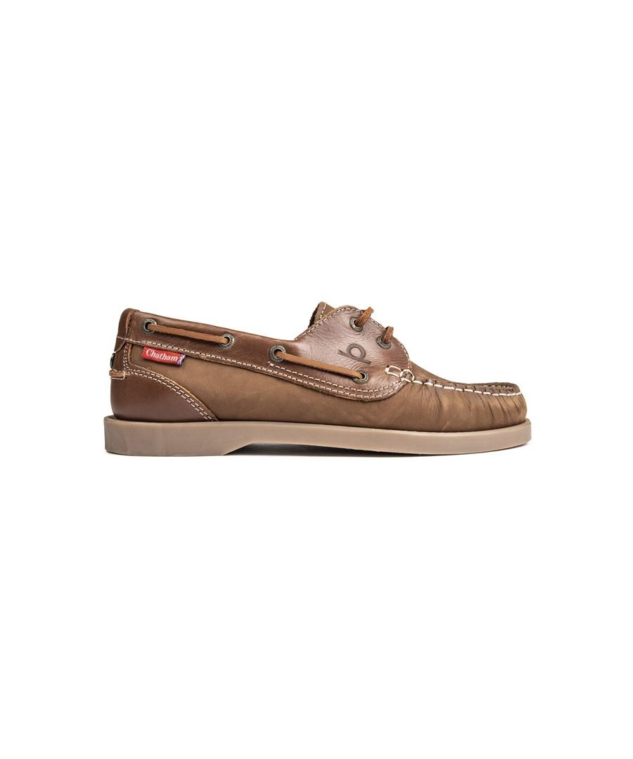 Womens tan Chatham Marine newquay shoes, manufactured with nubuck and a rubber sole. Featuring: leather lining and sock, cushioned foam insole, sole spring sole, branded woven label and metal heel badge.
