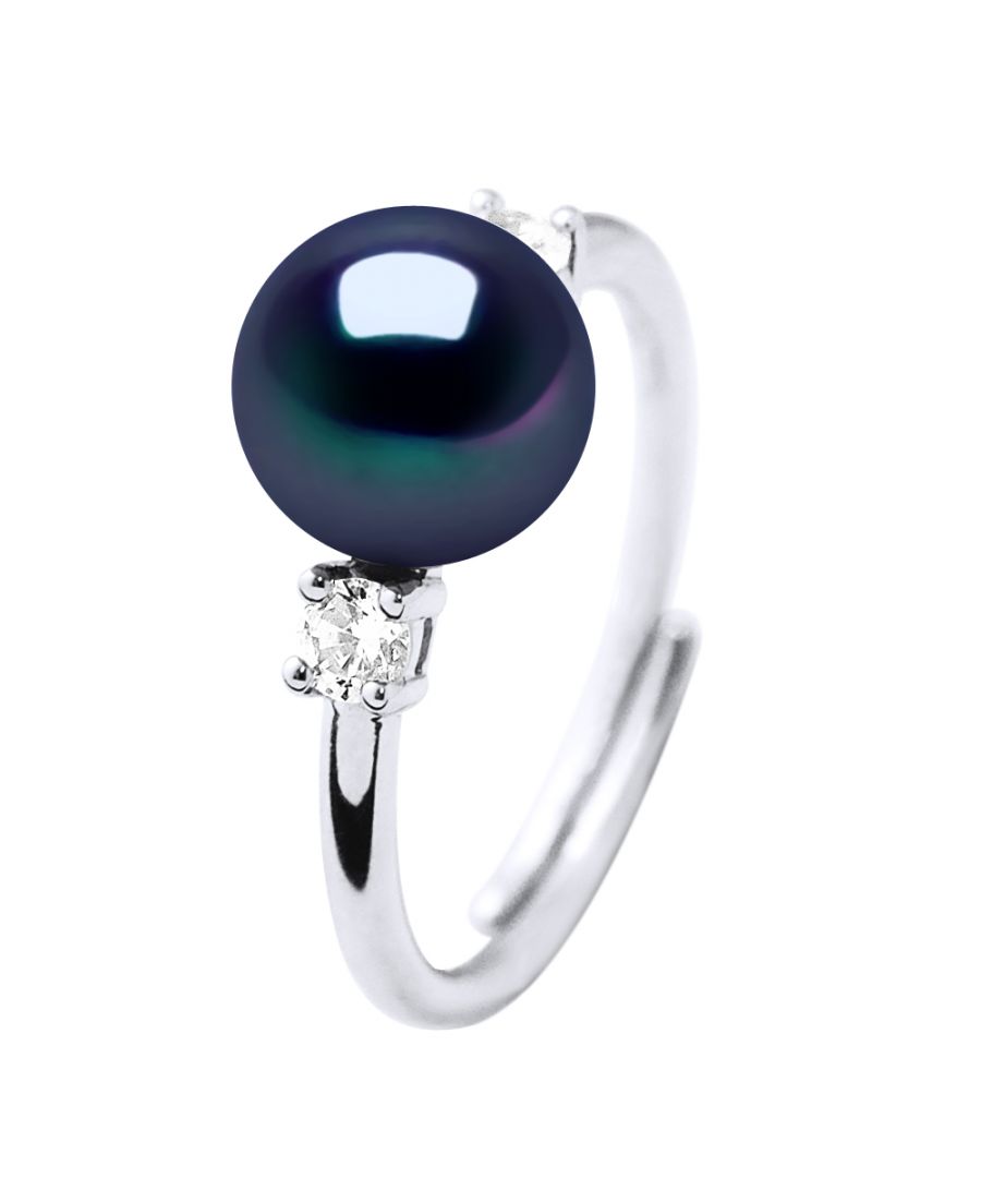 Image for Ring Adjustable Freshwater Pearl 7-8mm Black Zirconium oxides and 925