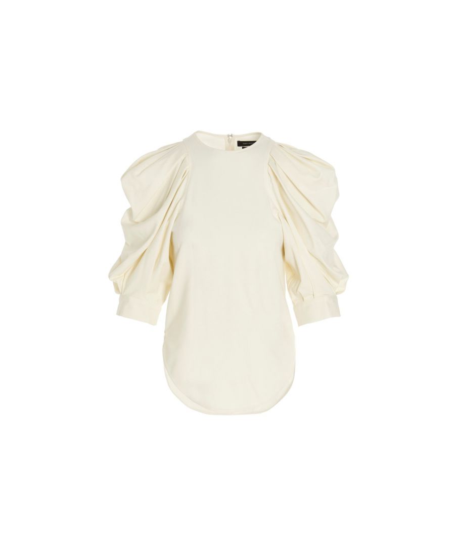 - Composition: 94% Lyocell 6% elastane - Puff sleeves - Three quarter lenght sleeves - Back zip closure - Hook fastening - Round neckline - Machine wash (delicate) - Made in Portugal - MPN SURYA_WHITE - Gender: WOMEN - Code: TOP IT 2 BM 00 O33 S2 T