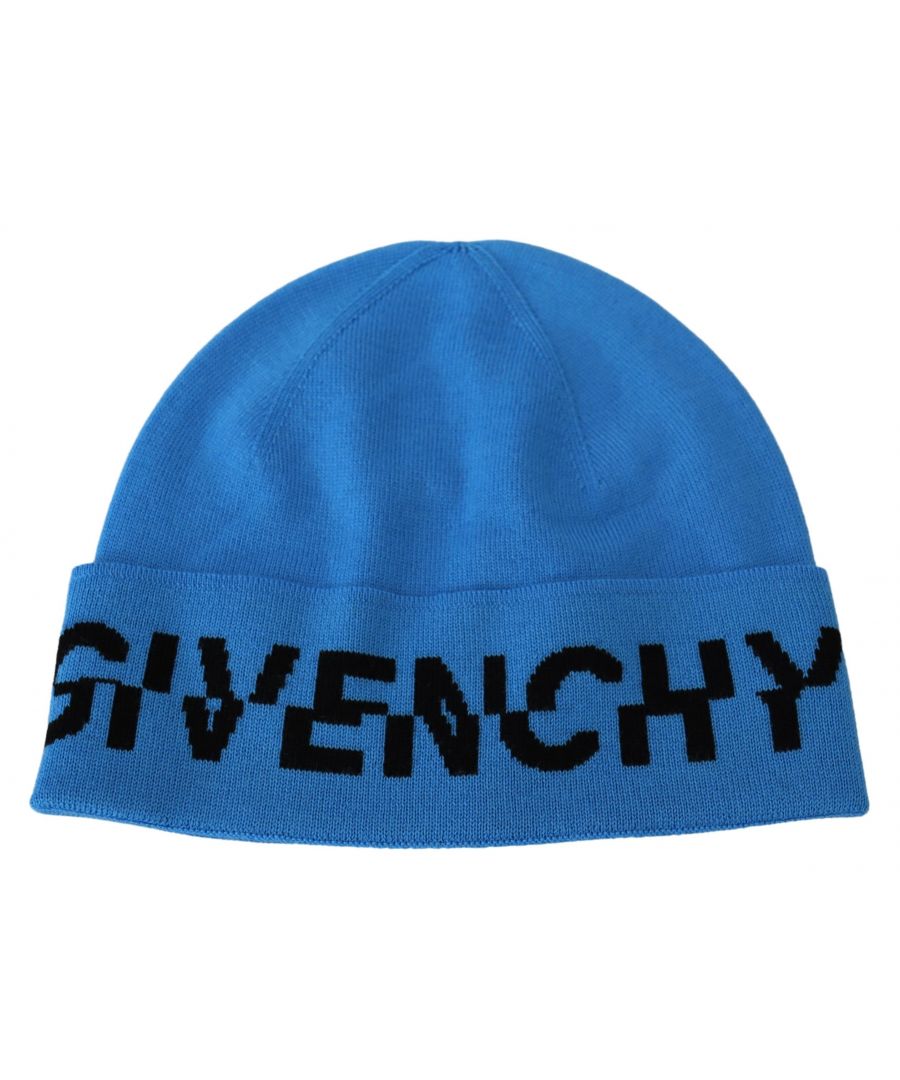 GIVENCHY Superbe chapeau neuf avec étiquettes, 100% authentique GIVENCHY Modèle : Beanie Couleur : Bleu avec logo noir Matériau : 100% laine Détails du logo Fabriqué en Italie