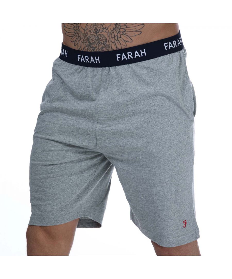 Mens Farah Kileder Lounge Short in grey marl.- Branded elasticated waistband.- Two side pockets.- Farah branding to the leg.- Regular fit.- Body: 85% Cotton  15% Polyester. Machine washable. - Ref: FR2P114195A