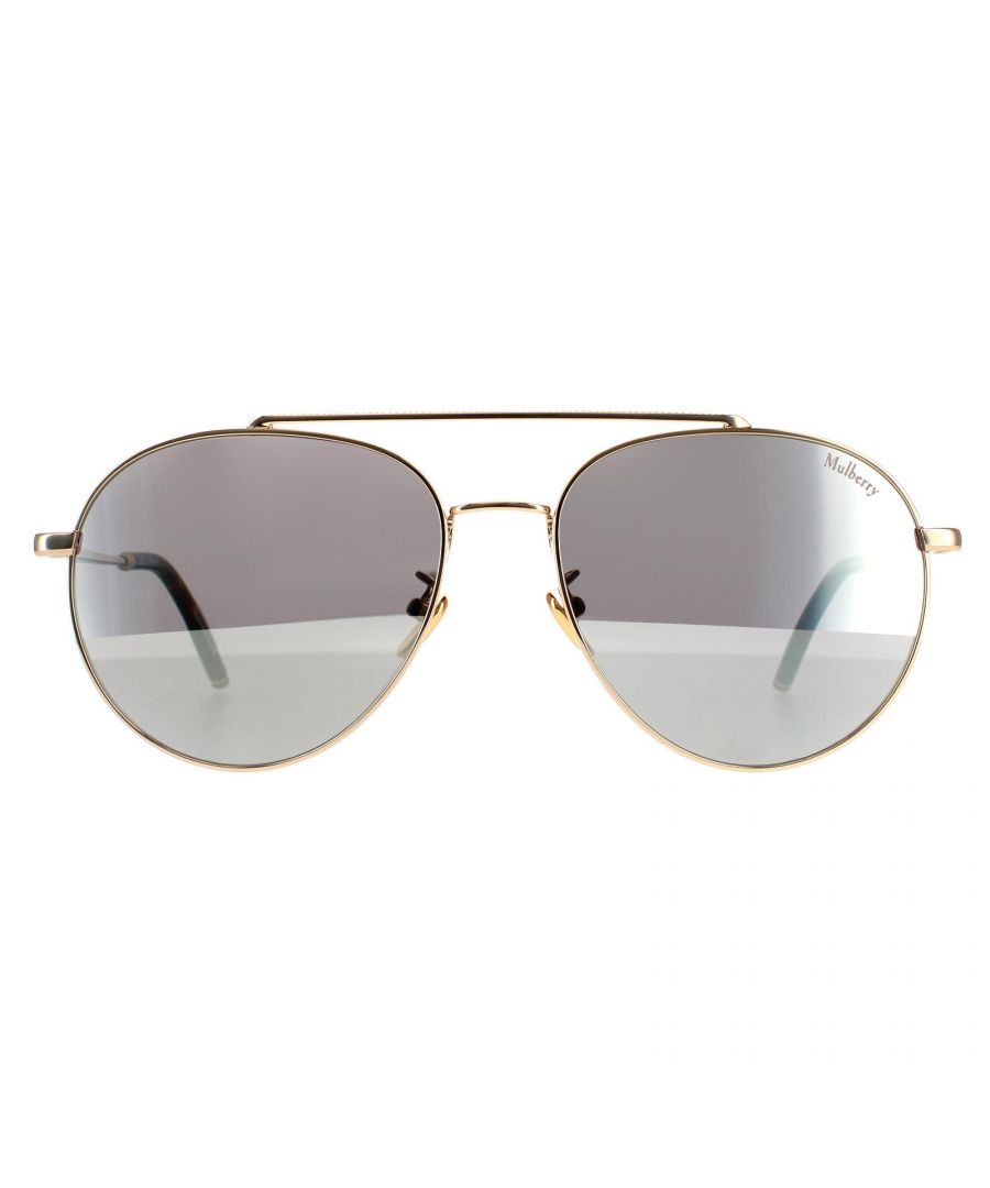 Mulberry Aviator Womens Shiny Rose Gold  Grey Silver Mirror  Sunglasses SML009 are a glamorous aviator design with a flat top bridge. The adjustable nose pads ensure comfort and the slender temples feature Mulberry's branding for authenticity