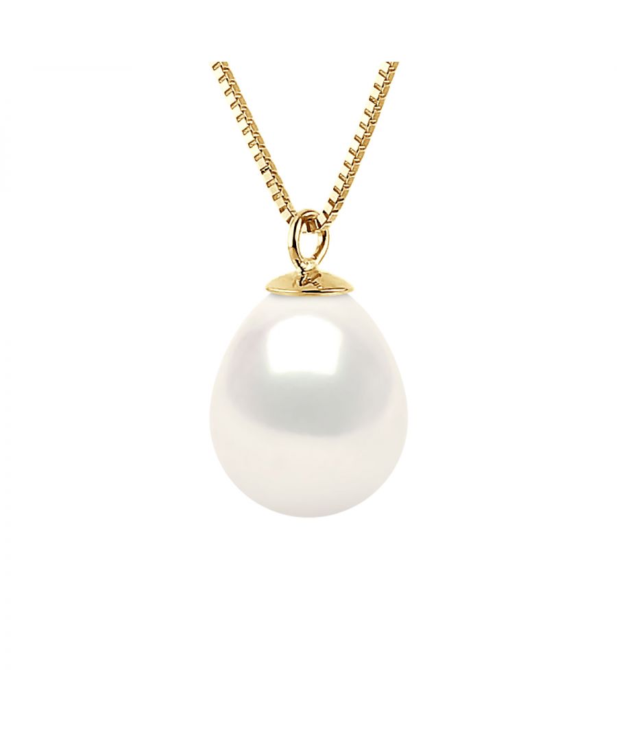 Necklace of true Cultured Freshwater Pearls Pear Shape 8-9 mm , 0,31 in - Natural White Color Venitian Style chain Gold 375 Length 42 cm , 16,5 in - Our jewellery is made in France and will be delivered in a gift box accompanied by a Certificate of Authenticity and International Warranty