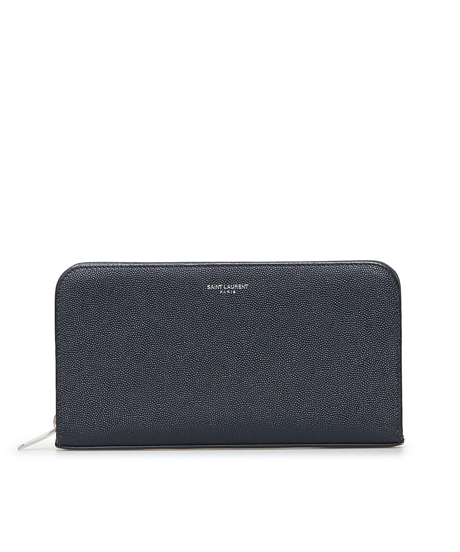 saint laurent pre-owned womens vintage organizer leather continental wallet blue calf leather - one size