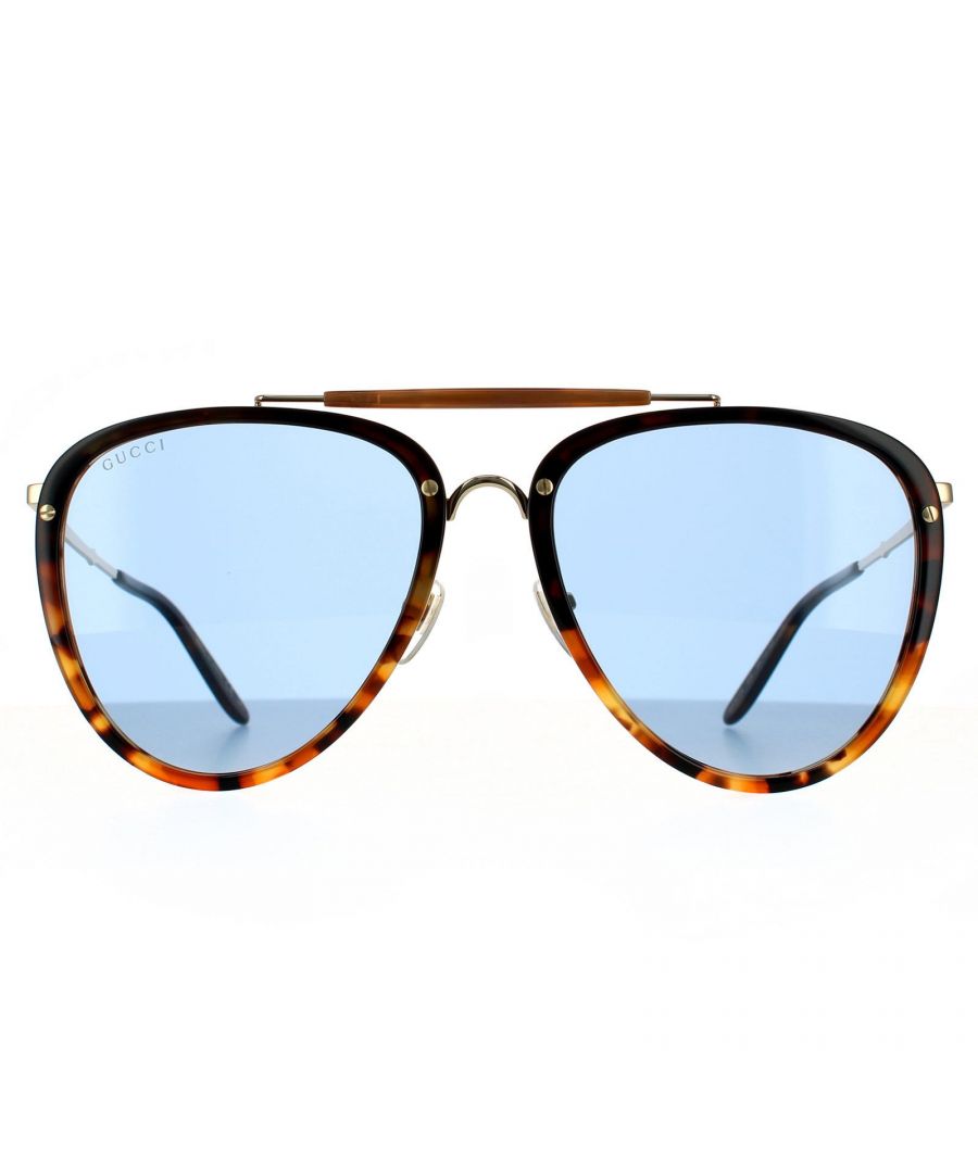 Gucci Aviator Mens Havana Blue Sunglasses - Brown - One Size