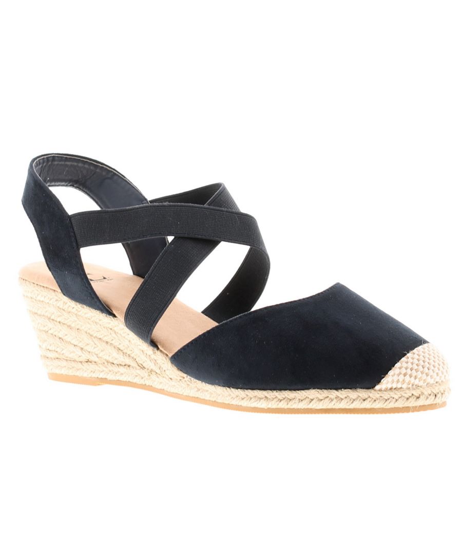 Image for Ladies Straw Wedge Heel Summer Sandal Microfiber Upper With Full Toe With Straw Tip Heel And Two Ela