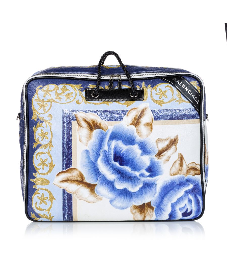 VINTAGE. RRP AS NEW. The Blanket Square features a printed leather body, woven handles, a detachable strap, a top zip closure, and interior slip pockets.Exterior Corners Discolored. \n\nDimensions:\nLength 49cm\nWidth 57cm\nDepth 21cm\nHand Drop 21cm\nShoulder Drop 48cm\n\nOriginal Accessories: Dust Bag, Authenticity Card\n\nColor: Blue x Multi\nMaterial: Leather x Calf\nCountry of Origin: Italy\nBoutique Reference: SSU144555K1342\n\n\nProduct Rating: VeryGoodCondition\n\nCertificate of Authenticity is available upon request with no extra fee required. Please contact our customer service team.
