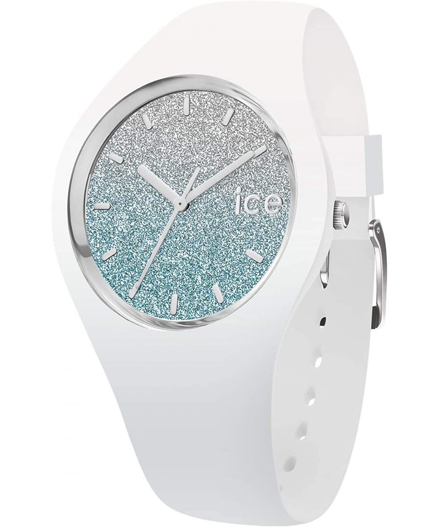 This Ice Watch Lo Analogue Watch for Women is the perfect timepiece to wear or to gift. It's White 34 mm Round case combined with the comfortable White Silicone watch band will ensure you enjoy this stunning timepiece without any compromise. Operated by a high quality Quartz movement and water resistant to 10 bars, your watch will keep ticking. This is an extra-slim, silicone watch. The Ice Lo watch is perfect for women who like to shine. High quality 19 cm length and 14 mm width White Silicone strap with a Buckle Case diameter: 34 mm,case thickness: 8 mm, case colour: White and dial colour: Blue