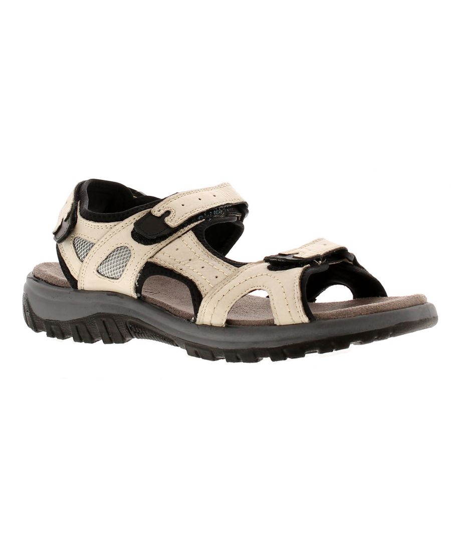 Wynsors Sandy Womens Walking Sandals Off White. Leather Upper. Fabric Lining. Synthetic Sole. Ladies Womans Sandals Adventure Summer Casual Treck Open Toe.